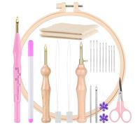 MSDADA 21 Piezas Bordado Kit de Punzón de Aguja Rosa con Mango de Madera y Bolígrafos Ajustables para Coser Bordado