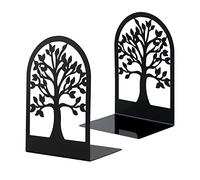 MSDADA Sujetalibros, 1 Pares Libro Premium para Estantes, Metal Antideslizante para Libros Extremos de Libro para Decoración en el Hogar, Oficina, Diseño de árbol de la Suerte Soporte (Negro)
