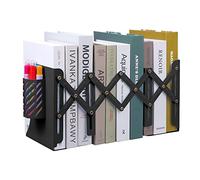 MSDADA Sujetalibros Ajustables Extensibles de Metal Soporte para Libros Antideslizante con Ssoporte para Bolígrafos Extraíble para Oficina Escuela Biblioteca (Negro)