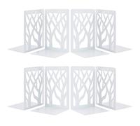 MSDADA Sujetalibros, Apoya Libros de Metal, Diseño de árbol Decoración Sujetalibros Originales Oficina Soporte Libros de para Hogar, Oficina y Escuela, Blanco (4 pares)