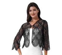 MSemis Bolero Encaje de Fiesta para Mujer Cárdigan Mangas Largas Chal para Vestido de Fiesta Chaqueta Torera Elegante de Boda Cóctel S Negro Talla única