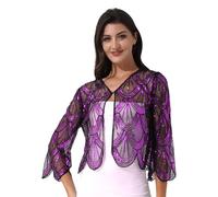 MSemis Bolero Lentejuelas de Fiesta para Mujer Cárdigan Semi Transparente para Vestido Fiesta Mujer Cahaqueta Chal Verano de Ceremonia Fucsia Talla única