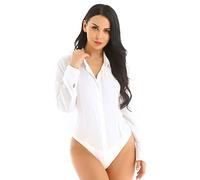 MSemis Camisa Manga Larga para Mujer Camisa Formal Cuello V de Oficina Blusa Elegante de Negocios Body Camisa Blanca/Negro Blanco S