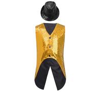 MSemis Chaleco Lentejuelas Chaqueta sin Mangas de Esmoquin con Sombrero para Niños 6-16 Años Traje de Baile Jazz y Fiesta Actuación Dorado 13-14 años