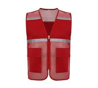 MSemis Chaleco Reflectante para Hombres con Cremallera y Bolsillos Trabajo y Bicicleta Rojo L