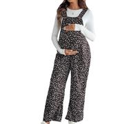 MSemis Combinado Floral Embarazo Combinados Boho Mono De Piernas Anchas Conjunto Verano Un Solo Trozo Disco Negro M