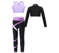 MSemis Conjunto de Deportiva Gimnasia para Niñas Crop Top Manga Larga y Chaleco y Leggings Pantalones de Chándal Ropa de Entrenamiento Correr Yoga 5-14 Años Lavanda 13-14 años