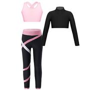 MSemis Conjunto de Deportiva Gimnasia para Niñas Crop Top Manga Larga y Chaleco y Leggings Pantalones de Chándal Ropa de Entrenamiento Correr Yoga 5-14 Años Rosa 7-8 años