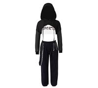 MSemis Conjuntos Deportivos Niña 3 Piezas de Hip Hop Sudadera Corta con Capucha+Crop Top+Pantalónes Largos Chándal Niña de Danza Urbana Ropa Casual Negro 10 años