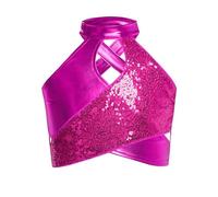 MSemis Crop Top Lentejuelas Danza Niña de sin Mangas Camiseta de Danza Urbana con Brillante Metálico Top de Gimnasia Rítmica Rosa Caliente 7-8 años