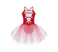 MSemis Disfraz Bailarina Circo para Niña con Tutú Maillot de Gimnasia Rítmica Maestro Ringmaster Costume Vestido de Bailarina Fiesta Halloween Navidad 3-16 Años Rojo A 7-8 años