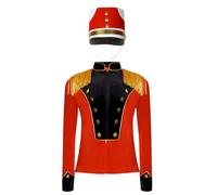 MSemis Disfraz de Maestro de Anillos de Lujo para Niños Chaqueta Terciopelo con Cremallera y Borlas Adornados Disfraz Majorette de Tambor Baterista con Sombrero 3-16 Años Rojo Negro A 13-14 años