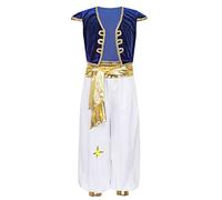 MSemis Disfraz de Príncipe Aladino para Niño Cosplay con Chaleco Medieval de Lujo y Pantalones Bombacho Aladino Costume Disfraz de Ladrón del Desierto 3-16 Años Azul Real 14 años