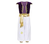 MSemis Disfraz de Príncipe Aladino para Niño Cosplay con Chaleco Medieval de Lujo y Pantalones Bombacho Aladino Costume Disfraz de Ladrón del Desierto 3-16 Años Morado 14 años