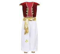 MSemis Disfraz de Príncipe Aladino para Niño Cosplay con Chaleco Medieval de Lujo y Pantalones Bombacho Aladino Costume Disfraz de Ladrón del Desierto 3-16 Años Rojo 14 años