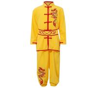 MSemis Disfraz Infantil de Artes Marciales Traje Tradicional Kung Fu Wushu Qi Gong Tai Chi Uniformes para Niños con Bordado de Dragón Estampado Chándales Amarillo 9-10 años