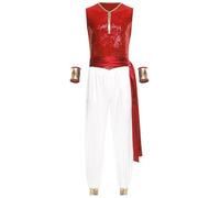MSemis Disfraz Ladrón del Desierto Adulto Traje de Príncipe Árabe Mono de Cosplay con Cinturón y una Mangas Disfraces para Fiestas Temáticas S-3xl Rojo M