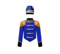 MSemis Disfraz Majorette de Banda de Marcha para Niños Uniforme Chaqueta Terciopelo de Fiesta con Borlas + Sombrero Banda de Música Disfraz de Tambor Mayor 3-14 Años Azul real 9-10 años