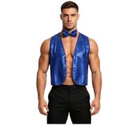 MSemis Hombre Chaleco Cardigan Corto Camisa Brillo Hombres Ropa Hippie Azul oscuro M