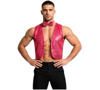 MSemis Hombre Chaleco Cardigan Corto Camisa Brillo Hombres Ropa Hippie Rosa oscuro M