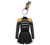 MSemis Maillot de Danza Niña Maillot Trapecista de Domador Circo Disfraz Majorette Negro cc 11-12 años