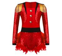 MSemis Maillot de Danza para Niña Manga larga Leotardo de Gimnasia Circo Maillot de Trapecista de Domadora Disfraz de Majorette 3-16 Años Rojo E 9-10 años