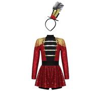 MSemis Maillot de Danza para Niña Manga larga Leotardo de Gimnasia Circo Maillot de Trapecista de Domadora Disfraz de Majorette 3-16 Años Rojo B 11-12 años