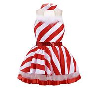 MSemis Maillot de Patinaje Artistico Niña para Navidad Maillot Rayas de Gimnasia Ritmica Vestido Princesa de Danza Ballet Traje de Ballet Niña 3-16 años Rojo 5-6 años