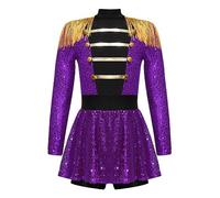 MSemis Maillot Lentejuelas de Gimnasia Rítmica Circo para Niña Manga Larga con Volantes y Flecos Vestido Domadora de Circo Disfraz Majorette de Tambor de Lujo 5-16 Años Morado 7-8 años