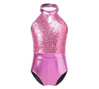 MSemis Maillot Lentejuelas de Gimnasia Rítmica para Niñas Maillot de Patinaje Artístico Leotardos Danza Ballet Body Deportivo para Actuación V Rosa 6 años