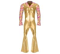 MSemis Mono Brillante de Hippie de Metalizado Holográfico para Hombre Mono Acampanado de Manga Larga con Cuello en V Disfraz Discoteca Clubwear Carnaval S-4XL Dorado XL