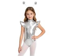 MSemis Niña Ropa Baile Actuaciones En El Escenario Traje Disfraz Galaxia Cósmica Manga Volante Fiesta De Cine Plata 7-8 años