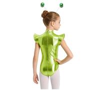 MSemis Niña Ropa Baile Actuaciones En El Escenario Traje Disfraz Galaxia Cósmica Manga Volante Fiesta De Cine Verde fluorescente 5-6 años