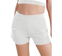 MSemis Pantalones Cortos de Danza Elásticos con Pedrería Brillante para Niñas Leggings Cortos Mallas de Gimnasia Rítmica Deportiva Yoga Blanco 9-10 años