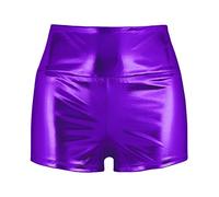 MSemis Shorts Wetlook Pantalones Cortos Push Up para Mujer Mini Pantalones de Cuero Hot Shorts Pants Color Metálico Traje Fiesta Pole Clubwear Dance Morado A X-Large