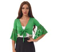 MSemis Top Danza del Vientre para Mujer Ballet Chal de Encaje Floral Cárdigan Abierto Chaqueta Cruzada Danza Bolero Elegante para Vestido Baile Oriental Fiesta Verde XL