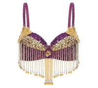 MSemis Top de Danza del Vientre para Mujer Sujetador de Danza Oriental con Adornos de Lentejuelas y Flecos Top de Baile Latino Salsa Morado B M