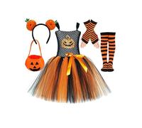MSemis Traje De Calabaza De Halloween Para Niñas Vestido Tutu De Calabaza Iluminada Con Bolsa De Truco O Trato Gorro Y Calcetines para Fiesta Temática 3-12 Años Naranja Negro 4-5 años