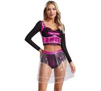 MSemis Traje de Cosplay de la Música Six para Damas Traje de Baile de Teatro Musical Conjunto de Crop de Manga Larga con Falda Rosa caliente M