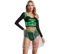 MSemis Traje de Cosplay de la Música Six para Damas Traje de Baile de Teatro Musical Conjunto de Crop de Manga Larga con Falda Verde XL
