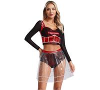 MSemis Traje de Cosplay de la Música Six para Damas Traje de Baile de Teatro Musical Conjunto de Crop de Manga Larga con Falda Rojo XL