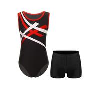 MSemis Traje de Deportivo para Niños Maillot de Gimnasia Rítmica sin Manga con Leggings Cortos Mono de Patinaje Artístico 5-16 Años Negro rojo 5-6 años