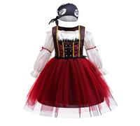MSemis Traje de Disfraz de Pirata para Niñas Corsario Vestido Princesa de Pirata Medieval de Lujo con Sombrero para Fiesta Temática 4-10 Años Rojo 4-5 años
