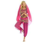 MSemis Traje Disfraz Danza del Vientre para Mujer Disfraz Princesa Árabe Traje Baile Oriental Accesorios Disfraz Bailarina Oriental Coaplay Fiesta Carnaval Rosa Talla Única