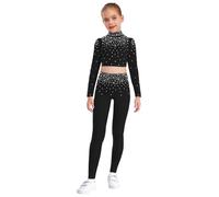 MSemis Traje Lentejuelas de Baile para Niñas Crop Top Danza de Manga Larga y Pantalones de Gimnasia Rítmica Ideal para Baile Performance Chándales Negro 5-6 años