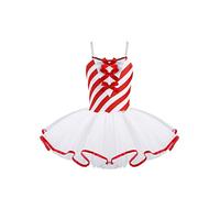 MSemis Vestido Ballet Maillot con Tutu para Niña Leotardo Gimnasia Rítmica a Rayas de Tirantes con Bowknot Vestido de Bailarina Disfraz Ballet Navidad 3-16 Años Rojo 3-4 años