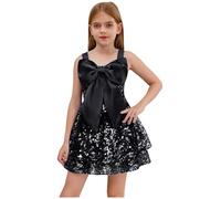MSemis Vestido Corto de Niña Princesa con Lentejuelas y Bowknot Concurso Vestido de Gala Sin Mangas para Eventos Formales y Fiestas de Cumpleaños 5-14 Años