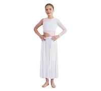 MSemis Vestido Danza Lirica Contemporánea Niña Maillot Gimnasia Rimica de Manga Larga de un Hombro Maillot Ballet con Falda Tul Vestido Baile de Salon Blanco 7-8 años