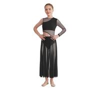 MSemis Vestido Danza Lirica Contemporánea Niña Maillot Gimnasia Rimica de Manga Larga de un Hombro Maillot Ballet con Falda Tul Vestido Baile de Salon Negro 13-14 años