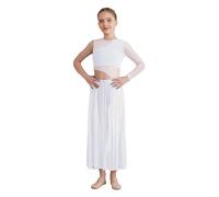 MSemis Vestido Danza Lirica Contemporánea Niña Maillot Gimnasia Rimica de Manga Larga de un Hombro Maillot Ballet con Falda Tul Vestido Baile de Salon Blanco 9-10 años
